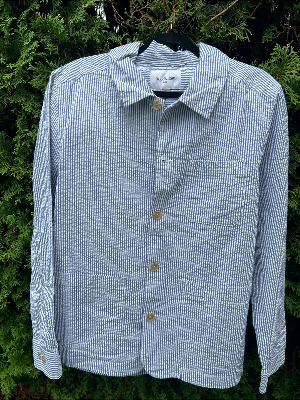 Goodfellow & Co Light Blue and White Striped Seersucker Button-Down Shirt